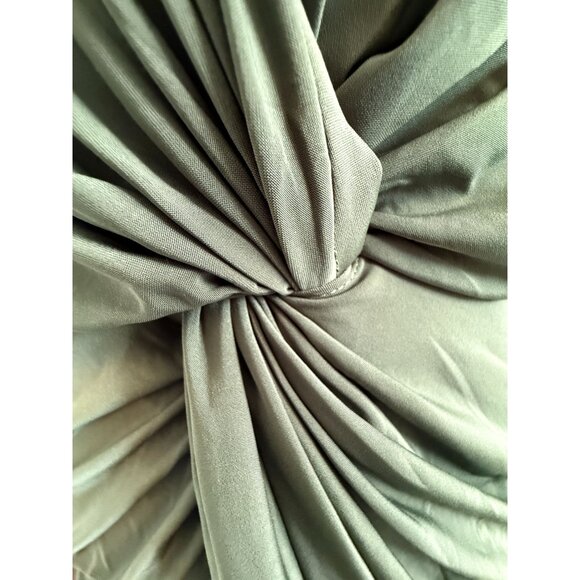 MISA Los Angeles Green Teget Mini Dress Knot Front Bell Sleeves V Neck Draped‎ S - Picture 8 of 9